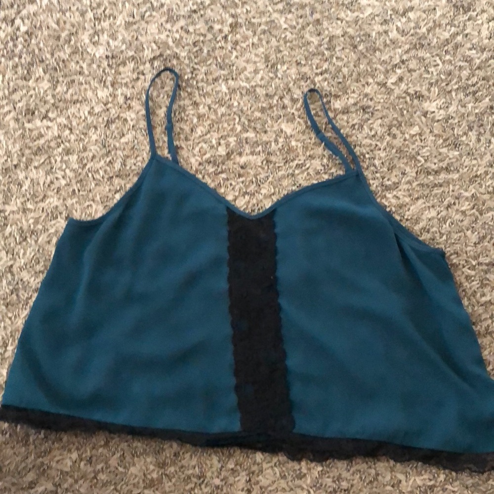 Blue sheer crop tank top
